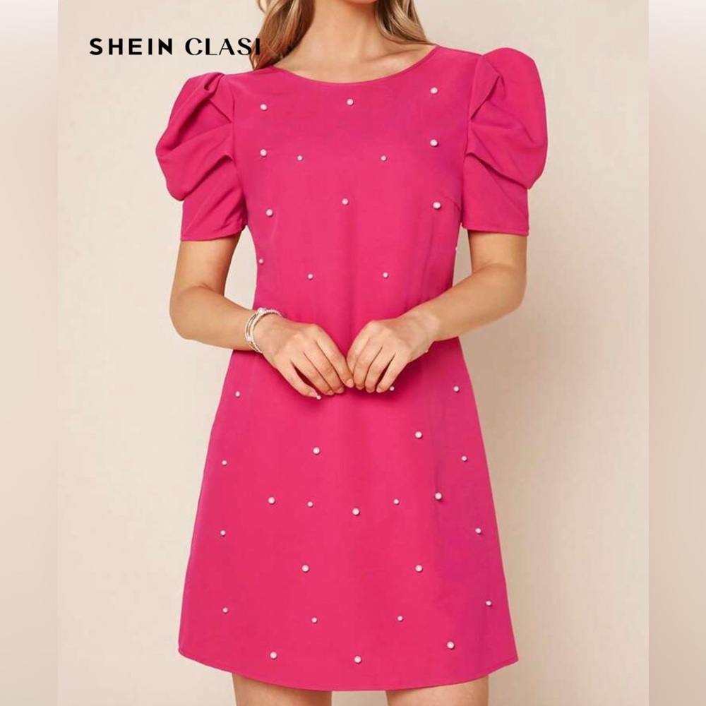 SHEIN Fuchsia Puff Sleeve Mini Dress NWT